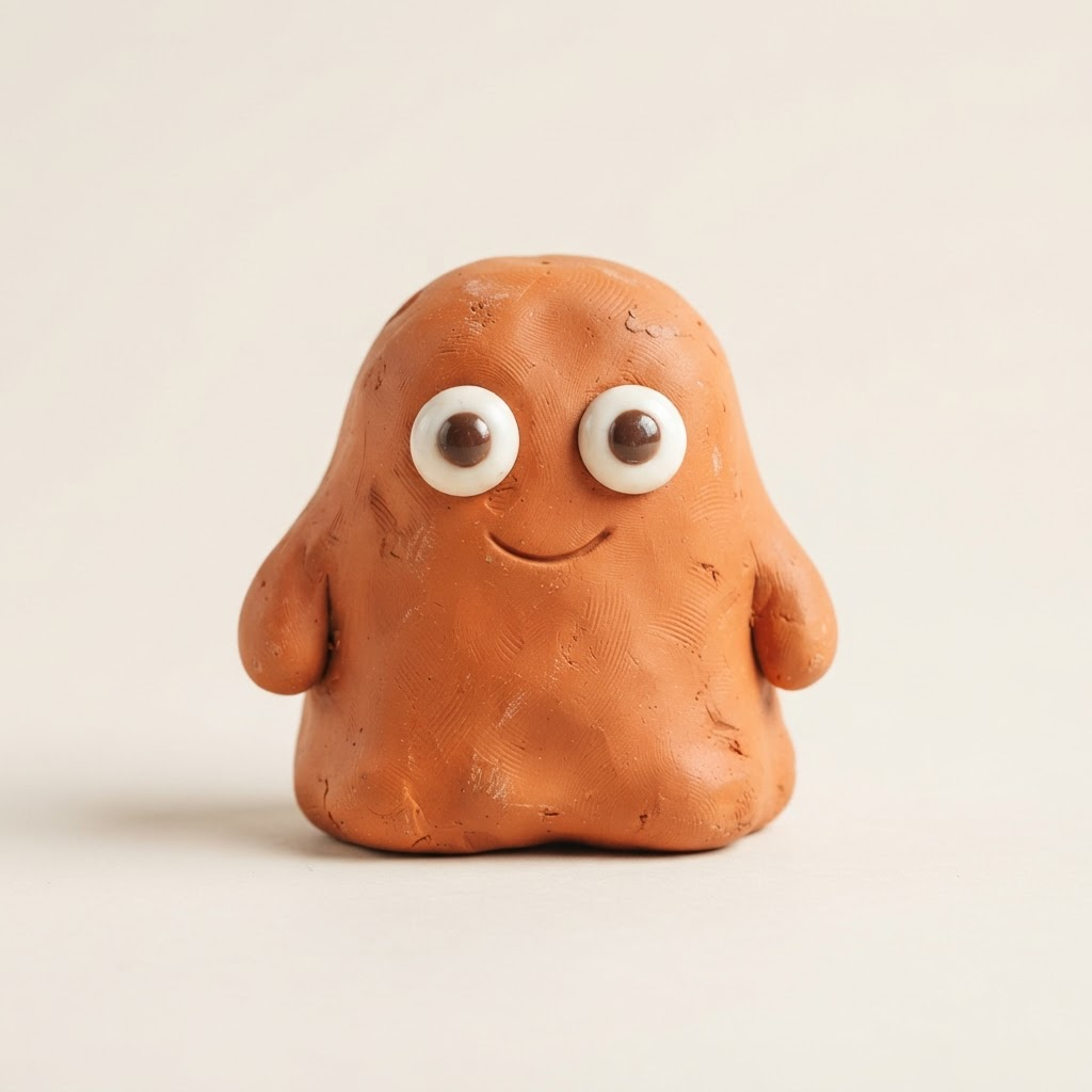 Friendly handmade clay mascot character sculpted for Clayd Creative